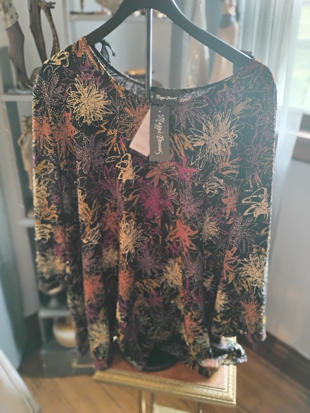 Maggie Barnes Black Floral Sparkle Top